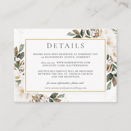 Chic Magnolia Floral Greenery Wedding Details    Enclosure Card