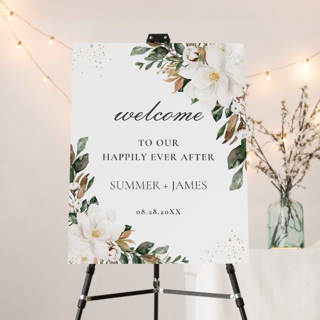 Chic Magnolia Floral Greenery Wedding Welcome  Foa Foam Board (In Situ (Stand))