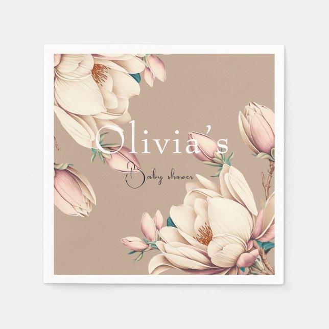 chic magnolia floral  napkins (Front)