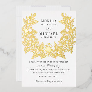Chic Magnolia Wreath  Wedding Invitation gold foil Foil Invitation