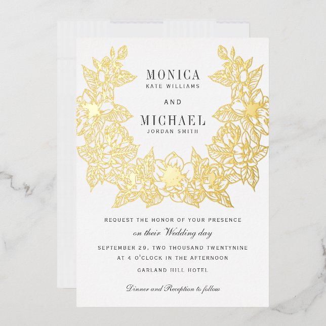Chic Magnolia Wreath  Wedding Invitation gold foil Foil Invitation (Envelope)