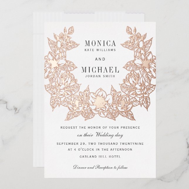 Chic Magnolia Wreath  Wedding Invitation ROSE GOLD Foil Invitation (Envelope)