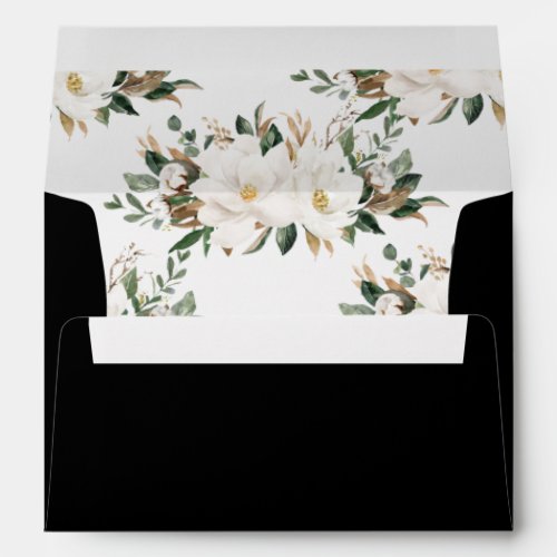 Chic Magnolias Cotton Floral Greenery Black A7  Envelope