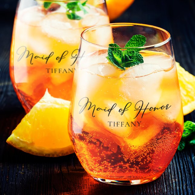 Chic Maid of Honor Custom Two Sided Wedding Stemless Wine Glass (Creator Uploaded)