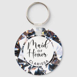 Chic Maid of Honor Diamond Script Personalized Keychain