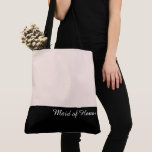 Chic Maid of Honor Tote Bag<br><div class="desc">This lovely fashion forward tote bag shows the word "Maid of Honor" in white text color over black with the upper tote bag in custom Coconut. Has plenty of room for personalized text. Graphics and text are on both sides of this tote bag. Black handle. Customize further or buy as...</div>