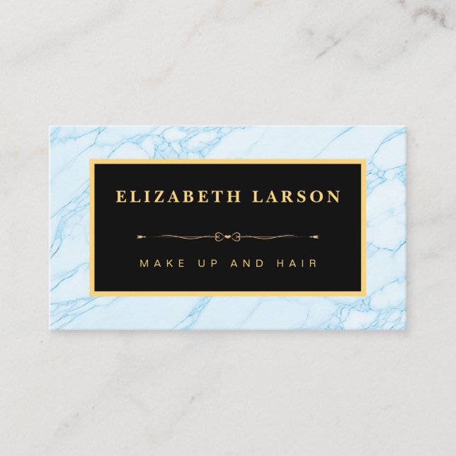 Chic Makeup  Aqua Blue Marble Artist Hair Salon Business Card (Front)