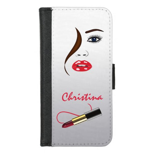 Chic Makeup Artist Face Red Lipstick Kiss Mirror iPhone 87 Wallet Case