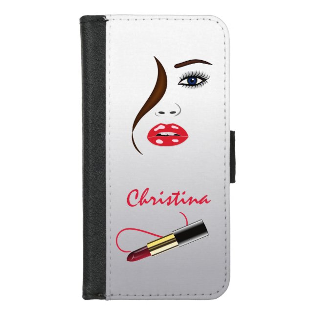 Chic Makeup Artist Face Red Lipstick Kiss Mirror iPhone Wallet Case (Front)