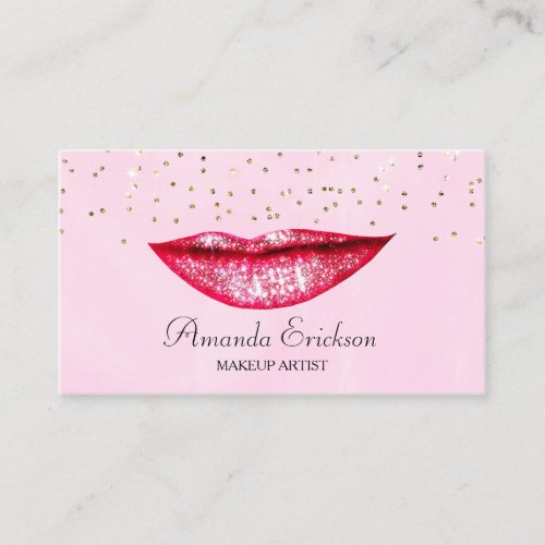 Chic Makeup Artist Pink Gold Faux Diamond Bling Business Card