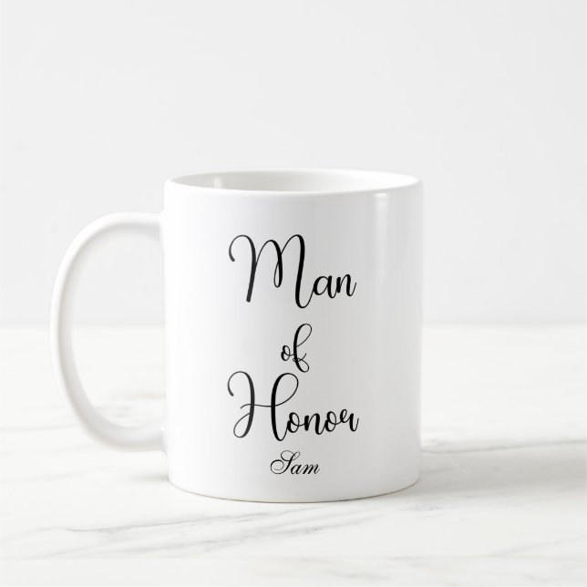 Chic Man of Honor Black Custom Wedding Coffee Mug (Left)