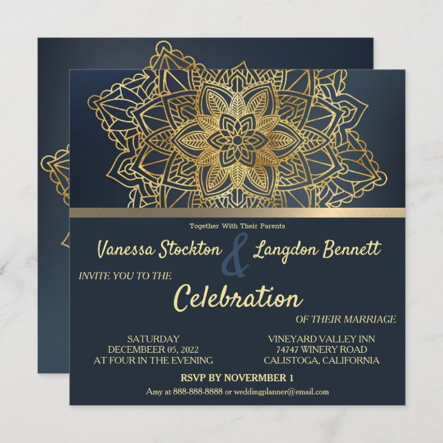 Chic Mandala Floral Wedding Invitation (Front/Back)