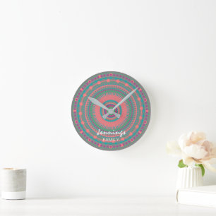 Chic Mandala Monogrammed Round Clock