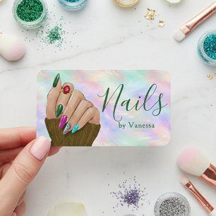 Chic Manicurist Artist Nail Studio Iridescent Opal Business Card