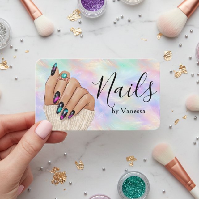 Chic Manicurist Artist Nail Studio Iridescent Opal Business Card (Creator Uploaded)