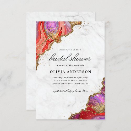 Chic Marble Agate Glitter Bridal Shower Invitation