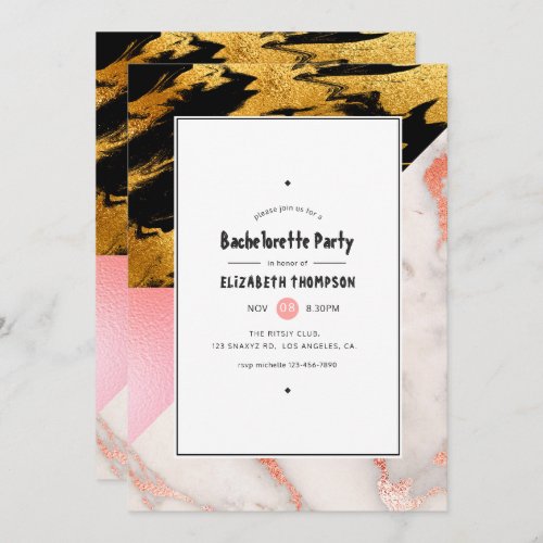 Chic Marble and Foil Geometric Bachelorette Party Invitation