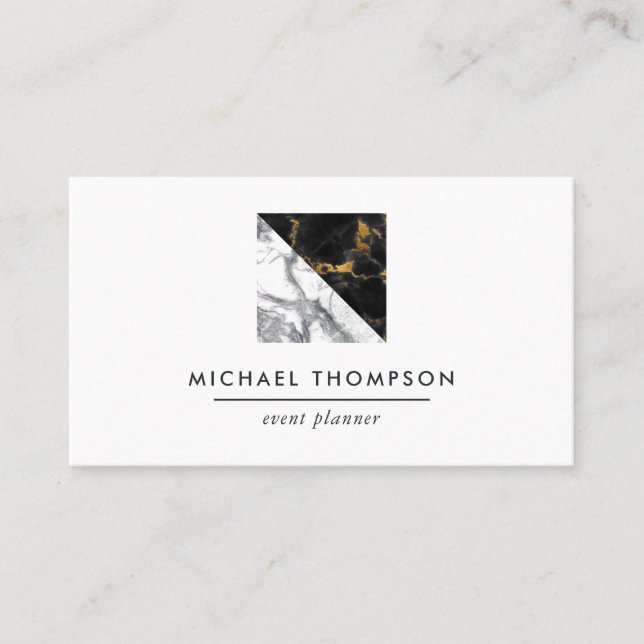Chic Marble and Foil Geometric Business Card (Front)
