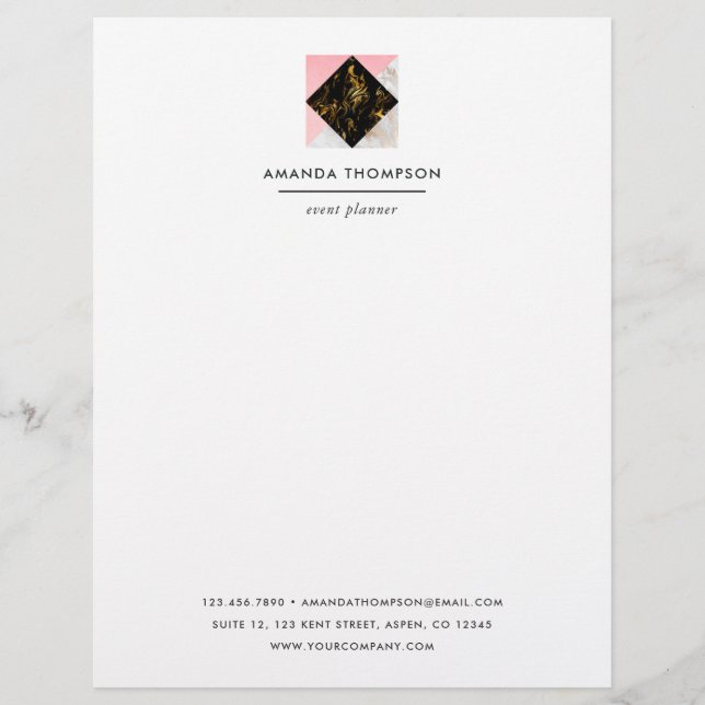 Chic Marble and Foil Geometric Letterhead (Front)