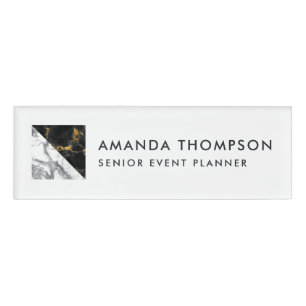 Chic Marble and Foil Geometric Name Tag