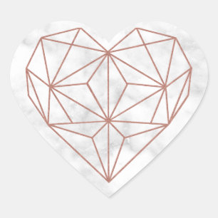 Chic Marble and Rose Gold Foil Geometric Heart Heart Sticker