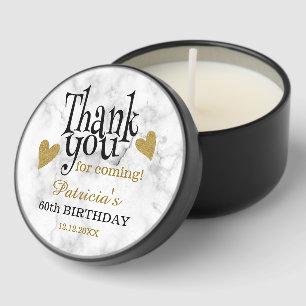 Chic Marble Black & Gold Thank You 60th Birthday Mini Candle Favors