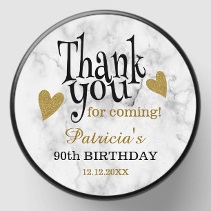 Chic Marble Black & Gold Thank You 90th Birthday Mini Candle Favors