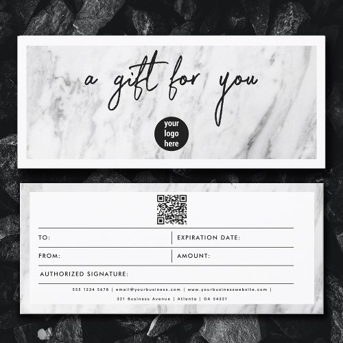 Chic Marble Business Logo QR Code Gift Certificate