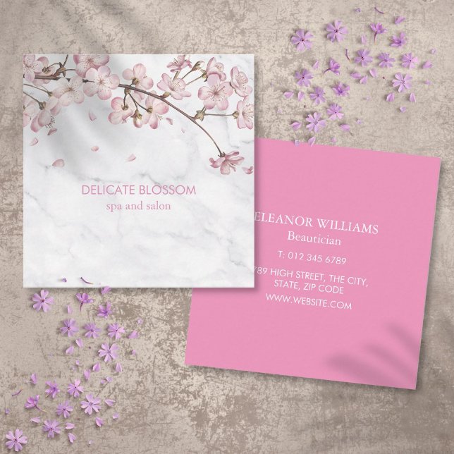 Chic Marble Delicate Blossom  Square Business Card (Chic Marble Delicate Blossom Square Square Business Card)
