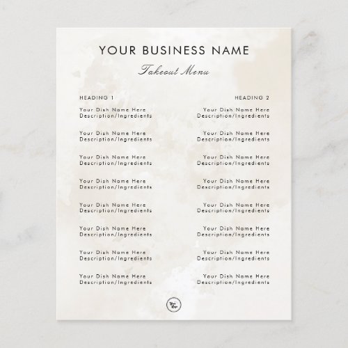 Chic Marble Elegant Restaurant Takeout Menu  Logo Flyer
