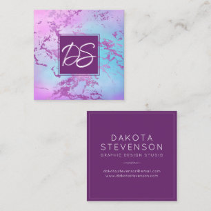 Chic Marble   Glitzy Glam Purple and Blue Branding Square Business Card