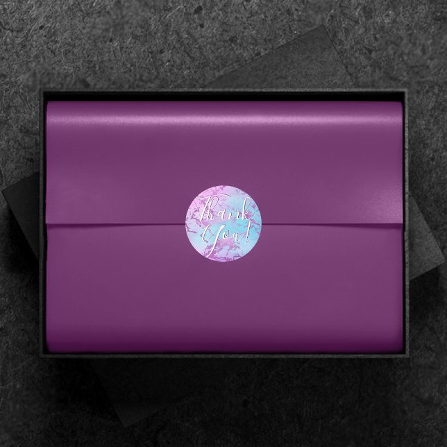Chic Marble | Glitzy Glam Purple Blue Thank You Classic Round Sticker (Creator Uploaded)