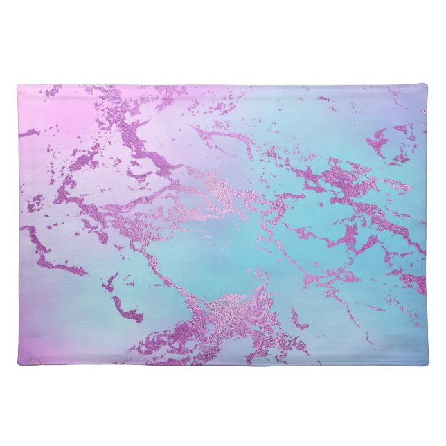 Chic Marble | Glitzy Glam Violet Purple Blue Ombre Cloth Placemat (Front)