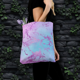 Chic Marble   Glitzy Glam Violet Purple Blue Ombre Tote Bag