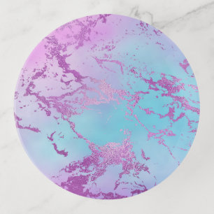 Chic Marble Glitzy Glam Violet Purple Blue Ombre Trinket Tray