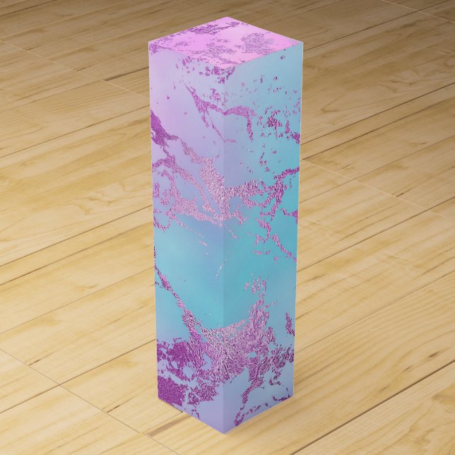 Chic Marble | Glitzy Glam Violet Purple Blue Ombre Wine Box (Front)