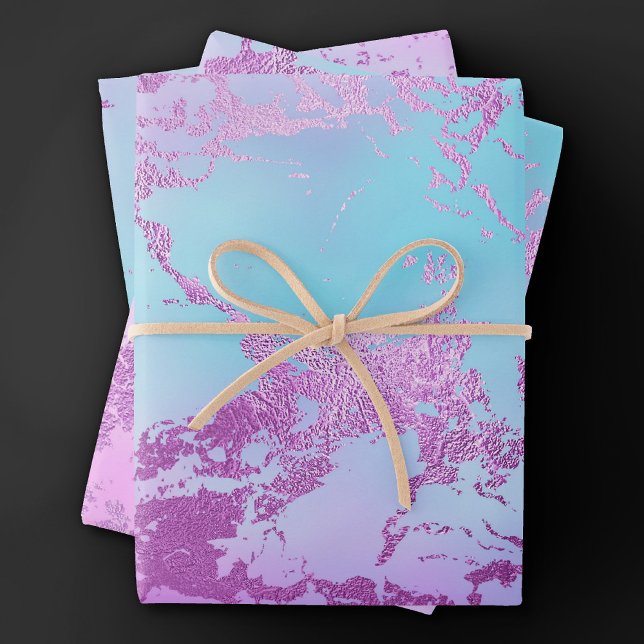 Chic Marble | Glitzy Glam Violet Purple Blue Ombre Wrapping Paper Sheets (Creator Uploaded)