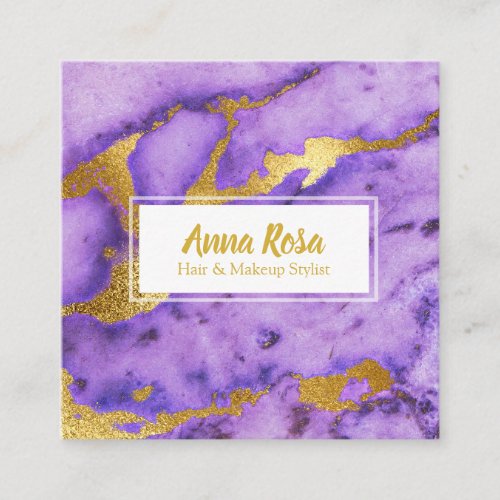  Chic Marble Gold Deep Purple Popular Square Business Card