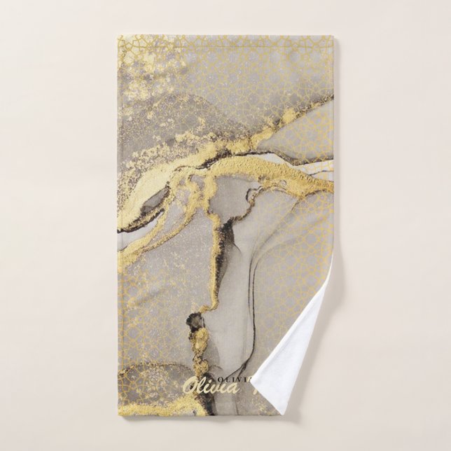 Chic Marble Gold Gray Beige Agate bath towel (Hand Towel)