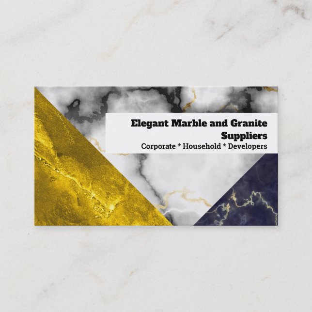 Chic marble gold white black granite suppliers business card (Front)