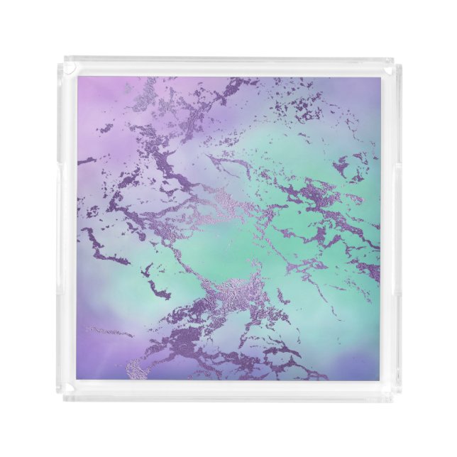 Chic Marble | Lavender Purple and Mint Green Acrylic Tray (Front)