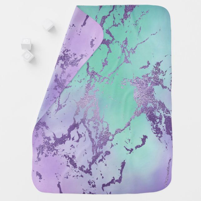 Chic Marble | Lavender Purple and Mint Green Baby Blanket (In Situ)