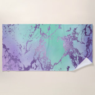 Chic Marble Lavender Purple and Mint Green Beach Towel