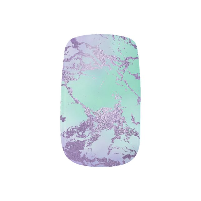 Chic Marble | Lavender Purple and Mint Green Minx Nail Art (Right Thumb)