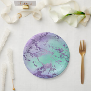Chic Marble Lavender Purple and Mint Green Paper Plates