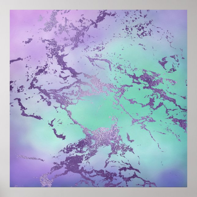 Chic Marble | Lavender Purple and Mint Green Poster (Front)