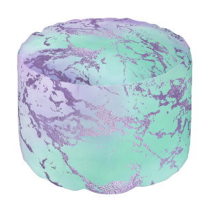 Chic Marble Lavender Purple and Mint Green Pouf