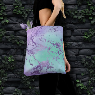 Chic Marble Lavender Purple and Mint Green Tote Bag