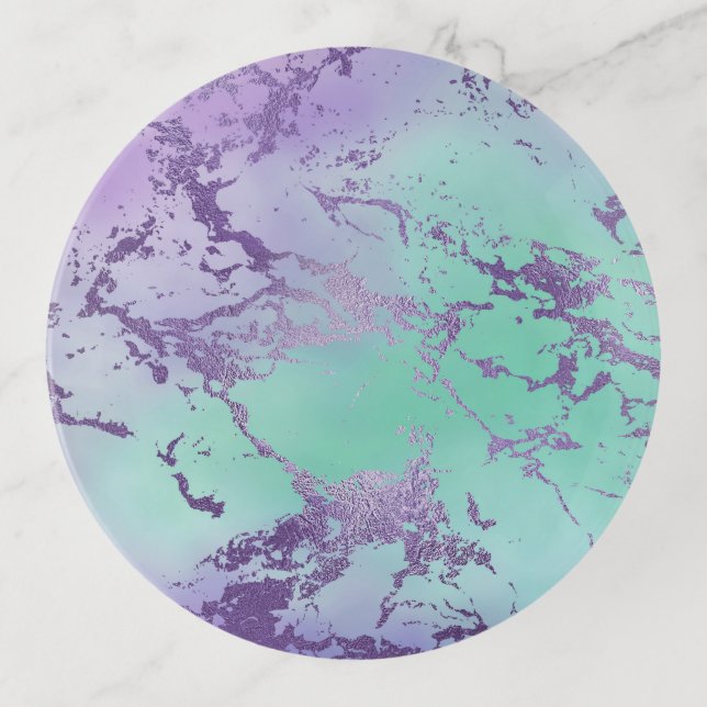 Chic Marble | Lavender Purple and Mint Green Trinket Tray (Front)