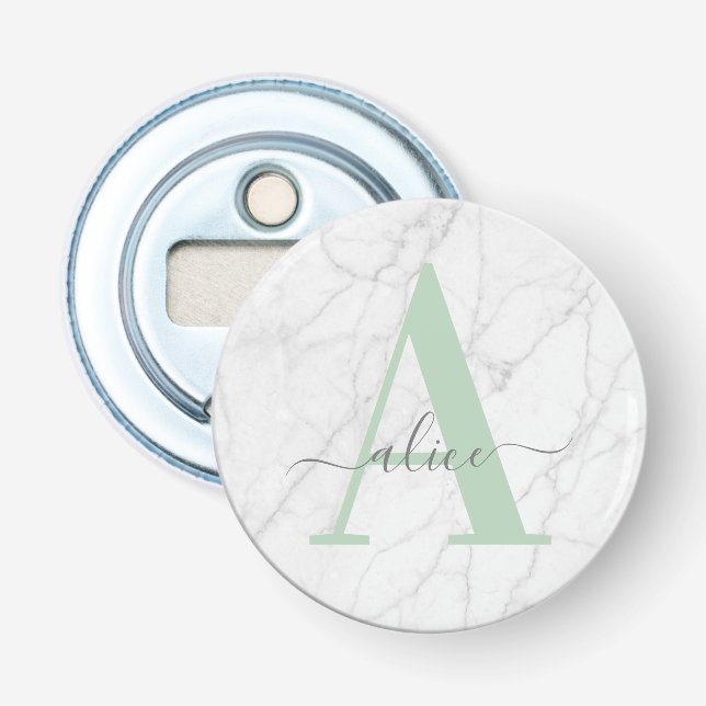 Chic Marble Monogram Custom Name Bottle Opener (Front)